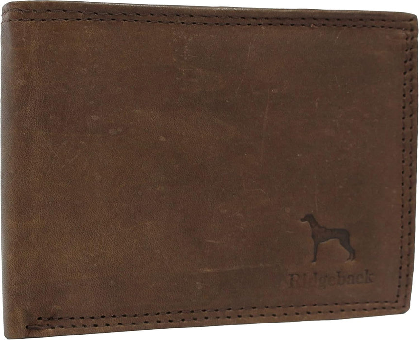 Ridgeback - Mens Leather Bi Fold Wallet Coin Purse ID Holder Note Wallet | Slimline RFID Protection