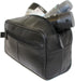 JCB - Black Genuine Leather Travel Wash Bag - Zipped Travel Bags for Men - Travel Accessories