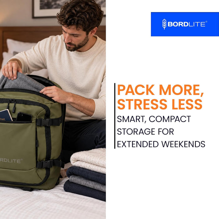 Bordlite EasyJet Cabin Bag 45x36x20cm – Lightweight Wheeled Carry On Trolley Bag 800g – Water-Resistant TARP, Telescopic Handle & Front Pockets – Khaki