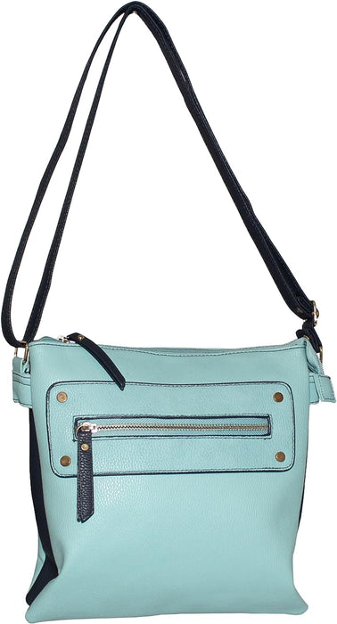 Nicole Brown - Women's Faux Leather Cross Body Multi Pocket Handbag - Adjustable Strap Crossbody Bags