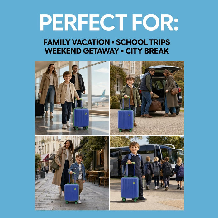 Bordlite Kids Suitcase 40x30x20cm Blue Cabin Luggage for Boys & Girls, Childrens Underseat Travel Case with 360 Spinner Wheels, Telescopic Handle, ABS Shell for Ryanair & Wizz Air