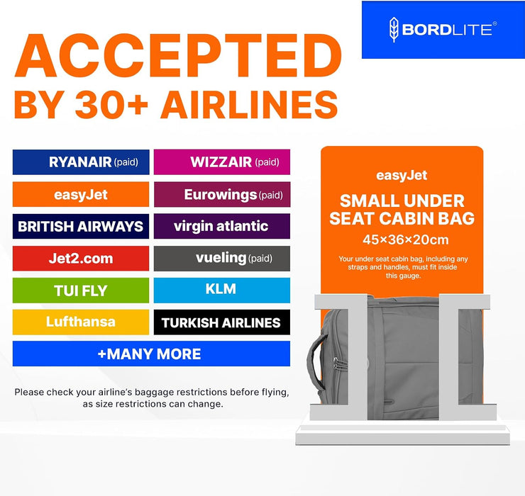 Bordlite 32L EasyJet Cabin Bag 45x36x20cm, Underseat Wheeled Travel Bag with Telescopic Handle