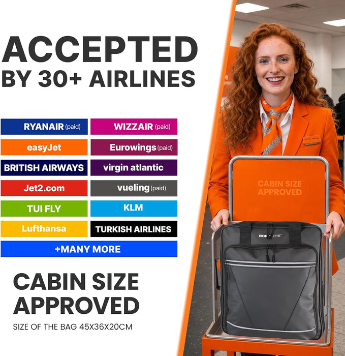 Bordlite EasyJet Underseat Cabin Bag 45x36x20cm - Wheeled Travel Holdall with Trolley Handle - Lightweight Tarp Soft Shell Carry On Luggage - Fits EasyJet Free Bag Allowance