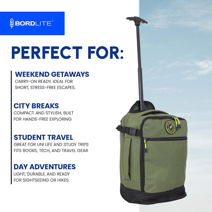 Bordlite Ryanair Cabin Bag 40x25x20cm Underseat Wheeled Travel Bag, Lightweight 20L Hand Luggage with Telescopic Handle, Smooth Wheels, Compression Straps, Side Pocket & Luggage Strap
