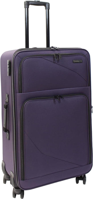 Bordlite Lightweight 4 Wheel Purple Suitcase Soft Luggage Travel Cabin Bag, Easy Roll Suitcase - Purple