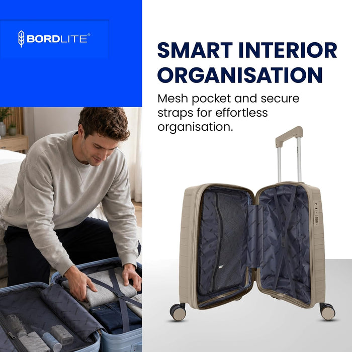 Bordlite Expandable Polypropylene Hard Shell Luggage, Lightweight Suitcase with 4 Spinner Wheels, Combination Lock and Telescopic Handle