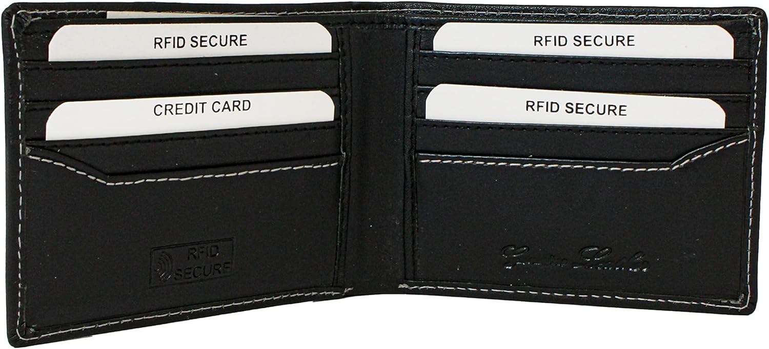 Ridgeback - Mens Black Real Leather Bi-Fold Wallet | RFID Protection 8 Card Money Wallet