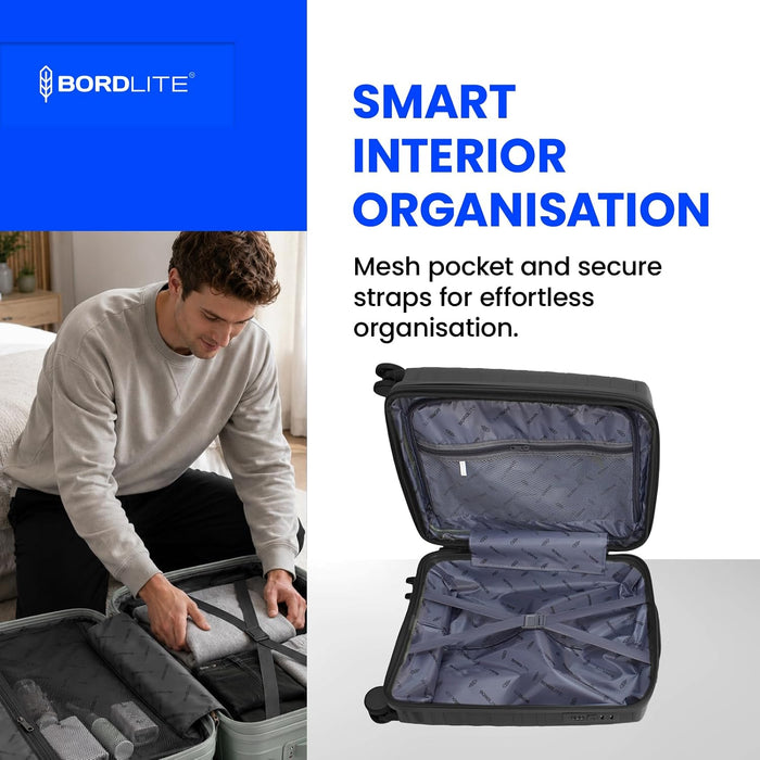 Bordlite Expandable Polypropylene Hard Shell Luggage, Lightweight Suitcase with 4 Spinner Wheels, Combination Lock and Telescopic Handle
