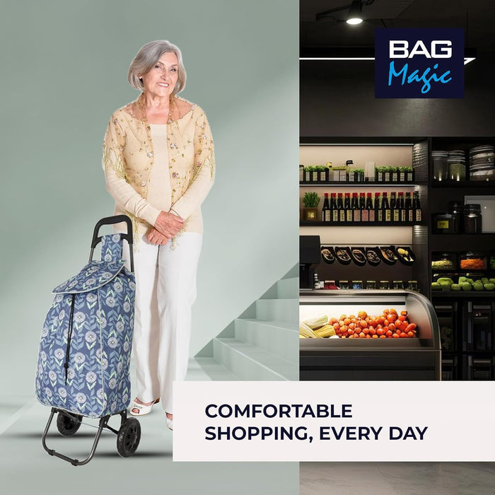 Lightweight 2 Wheel Shopping Trolley Cart 35L - Water-Resistant Bag & Smooth Rolling Wheels - 94cm