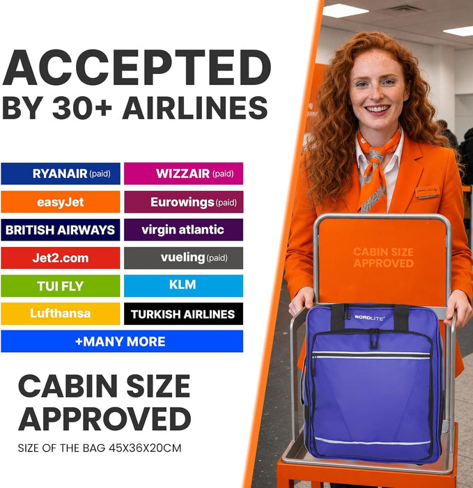 Bordlite EasyJet Underseat Cabin Bag 45x36x20cm - Wheeled Travel Holdall with Trolley Handle - Lightweight Tarp Soft Shell Carry On Luggage - Fits EasyJet Free Bag Allowance