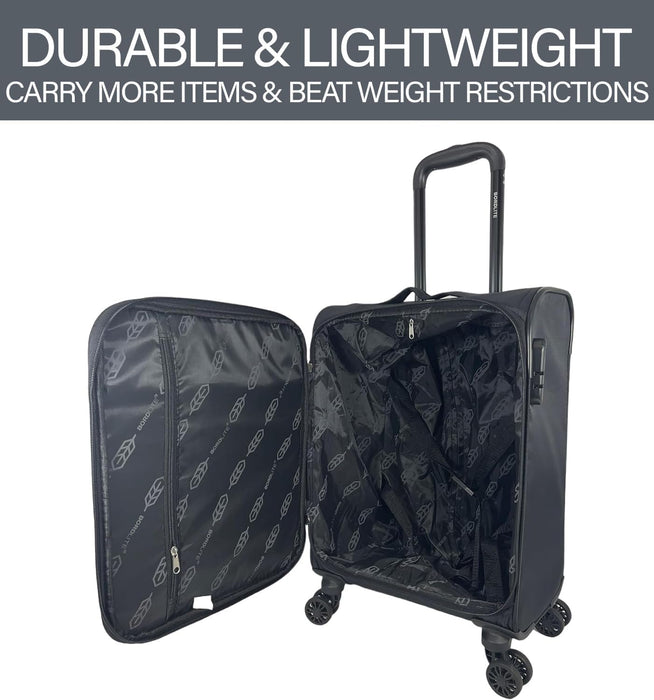 Bordlite Soft Sided Cabin Approved Hand Luggage Suitcase - Extendable Handle Dual Wheel Multi Pocket Travel Bag 52x35x20cm