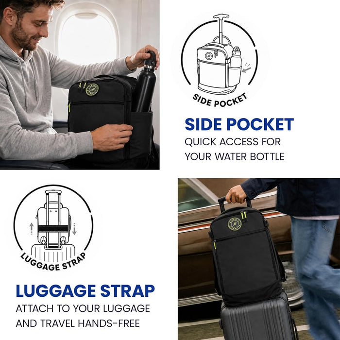 Bordlite Ryanair Cabin Bag 40x25x20cm Underseat Wheeled Travel Bag, Lightweight 20L Hand Luggage with Telescopic Handle, Smooth Wheels, Compression Straps, Side Pocket & Luggage Strap