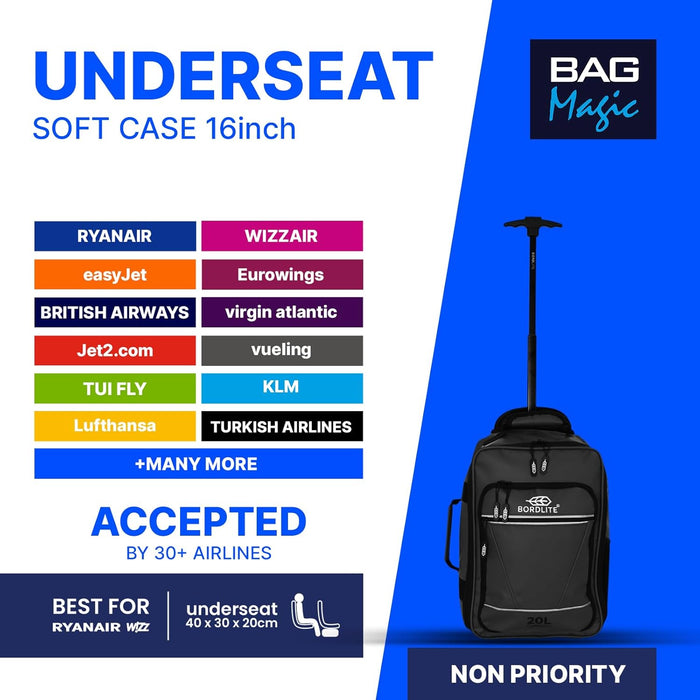 Bordlite® 3-Piece Wheeled Holdall Luggage Set – Underseat 16”, Cabin 20” & Check-in 24”