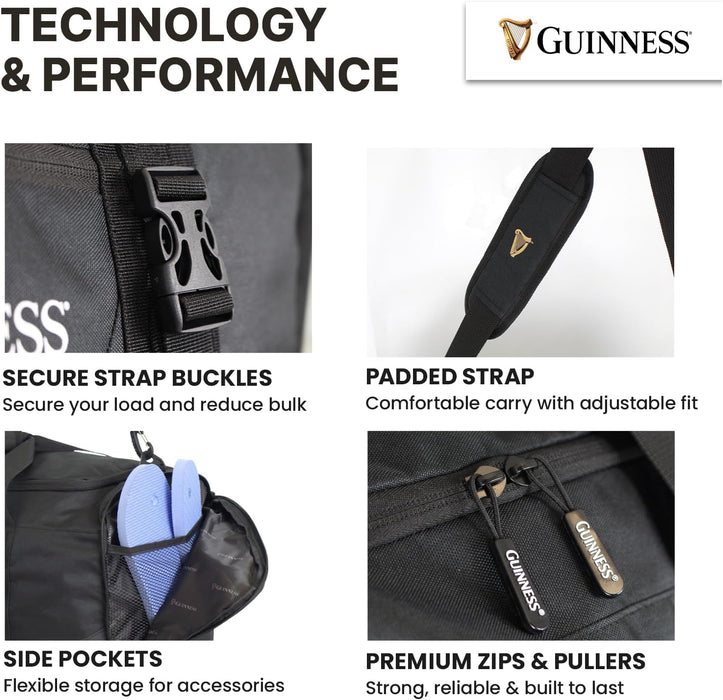 Guinness Sports & Travel Holdall 59cm – Black Duffel Bag with Shoulder Strap