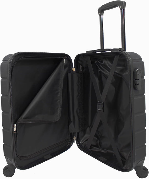 18" Lightweight Hard Shell Cabin Approved Suitcase, Easy Spinner 4 Wheels - Black