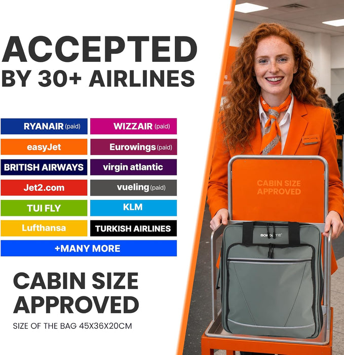 Bordlite EasyJet Underseat Cabin Bag 45x36x20cm - Wheeled Travel Holdall with Trolley Handle - Lightweight Tarp Soft Shell Carry On Luggage - Fits EasyJet Free Bag Allowance