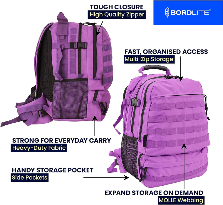 Bordlite 25L Military Tactical Backpack, Heavy Duty MOLLE Rucksack with Padded Shoulder Straps, Waist Belt, Multiple Compartments for Hiking, Camping, Travel, Gym & Work