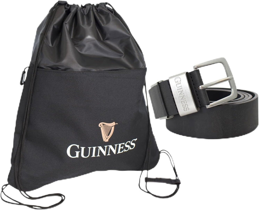 Guinness Official Gift Set – Leather Adjustable Belt & Water-Resistant Drawstring Bag | Genuine Licensed Merchandise for Men | Gift for Gym, Travel & Everyday Wear
