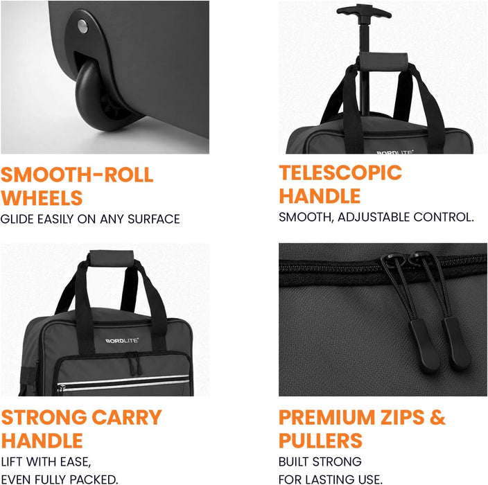 Bordlite EasyJet Underseat Cabin Bag 45x36x20cm - Wheeled Travel Holdall with Trolley Handle - Lightweight Tarp Soft Shell Carry On Luggage - Fits EasyJet Free Bag Allowance