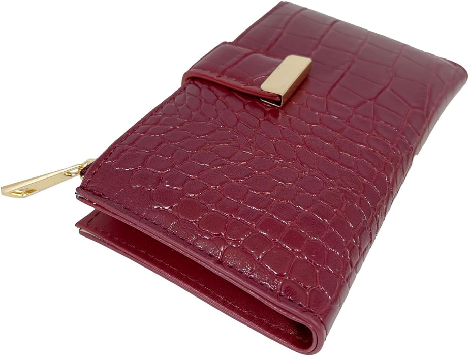 Ridgeback - Women’s Crocodile Print Effect Skin Purse - Button Clip Coin Purse ID Wallet Photo Holder 10 Credit Card Holder