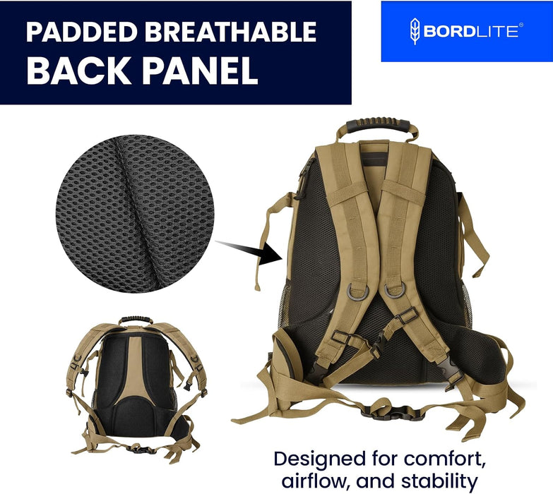 Bordlite 25L Military Tactical Backpack, Heavy Duty MOLLE Rucksack with Padded Shoulder Straps, Waist Belt, Multiple Compartments for Hiking, Camping, Travel, Gym & Work