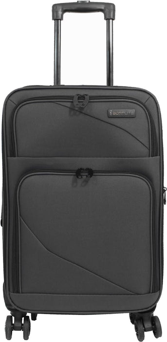 Bordlite Lightweight 4 Wheel Black Suitcase, Soft Luggage Travel Cabin Bag, Easy Roll Suitcase - Black