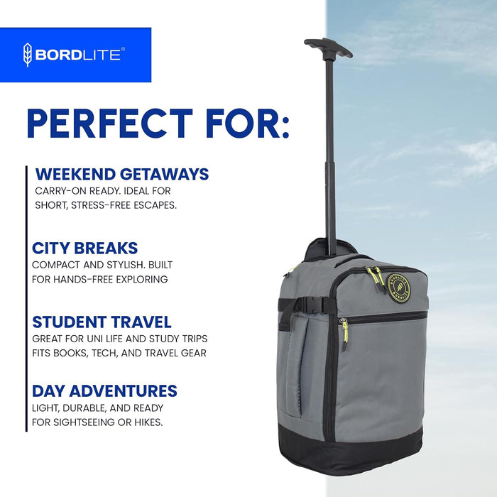 Bordlite Ryanair Cabin Bag 40x25x20cm Underseat Wheeled Travel Bag, Lightweight 20L Hand Luggage with Telescopic Handle, Smooth Wheels, Compression Straps, Side Pocket & Luggage Strap