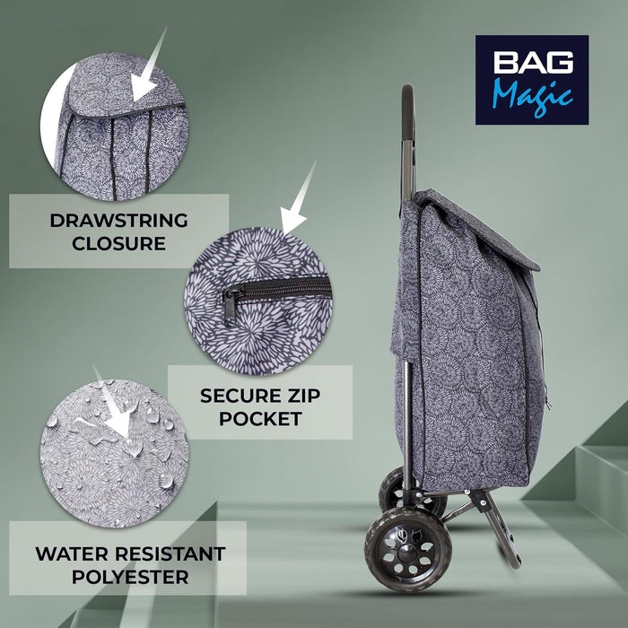 Lightweight 2 Wheel Shopping Trolley Cart 35L - Water-Resistant Bag & Smooth Rolling Wheels - 94cm