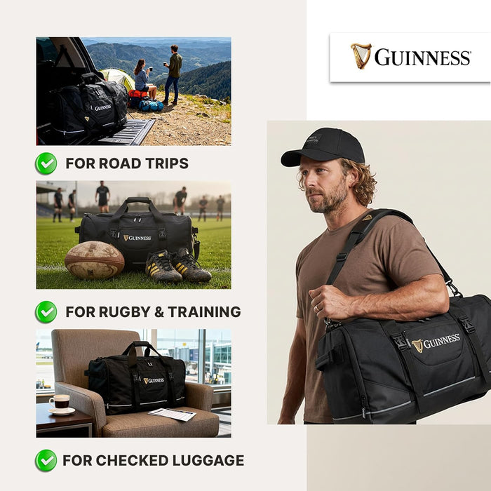 Guinness Sports & Travel Holdall 59cm – Black Duffel Bag with Shoulder Strap