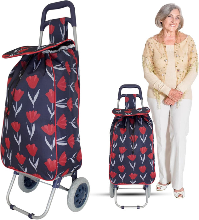 Lightweight 2 Wheel Shopping Trolley Cart 35L - Water-Resistant Bag & Smooth Rolling Wheels - 94cm