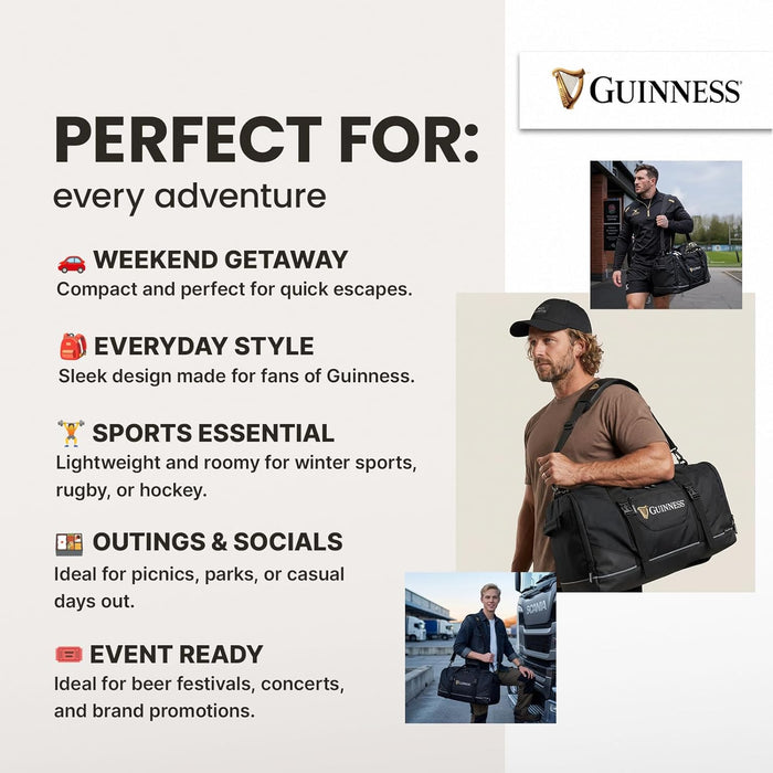 Guinness Sports & Travel Holdall 59cm – Black Duffel Bag with Shoulder Strap