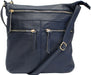 Nicole Brown - Faux Leather Ladies Crossbody Handbag - Multi Zipped Front Pockets Women's Bag (Navy)