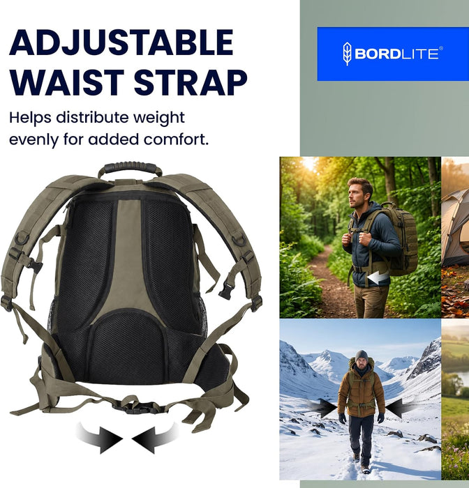Bordlite 25L Military Tactical Backpack, Heavy Duty MOLLE Rucksack with Padded Shoulder Straps, Waist Belt, Multiple Compartments for Hiking, Camping, Travel, Gym & Work