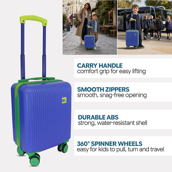 Bordlite Kids Suitcase 40x30x20cm Blue Cabin Luggage for Boys & Girls, Childrens Underseat Travel Case with 360 Spinner Wheels, Telescopic Handle, ABS Shell for Ryanair & Wizz Air