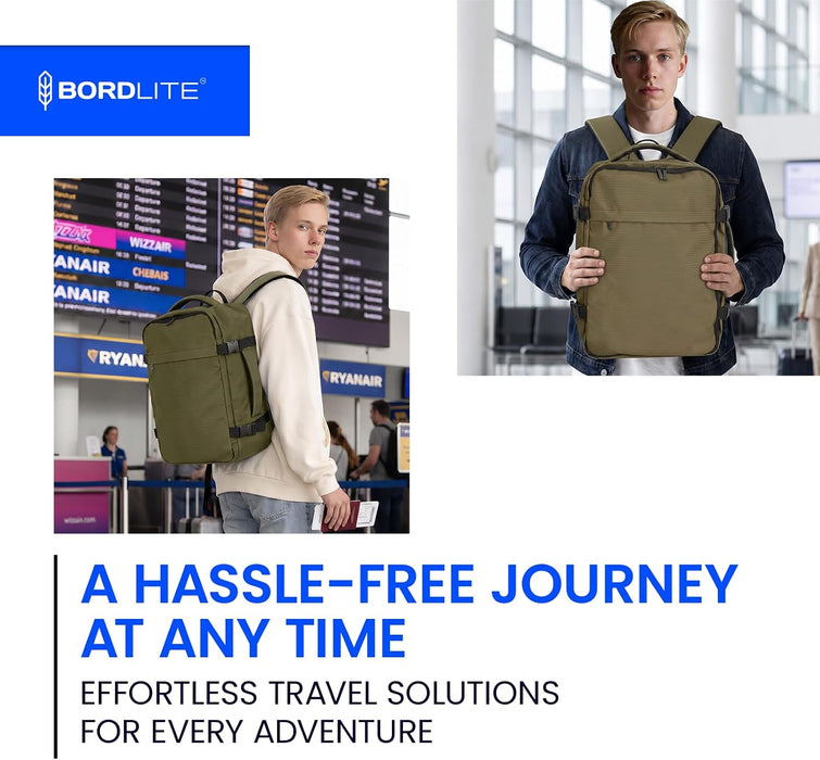 Bordlite Ryanair Cabin Backpack 40x30x20cm – Underseat Travel Backpack for Wizz Air & EasyJet, Water-Resistant Polyester Carry On Bag with Laptop Sleeve, Compression Straps & Security Pocket