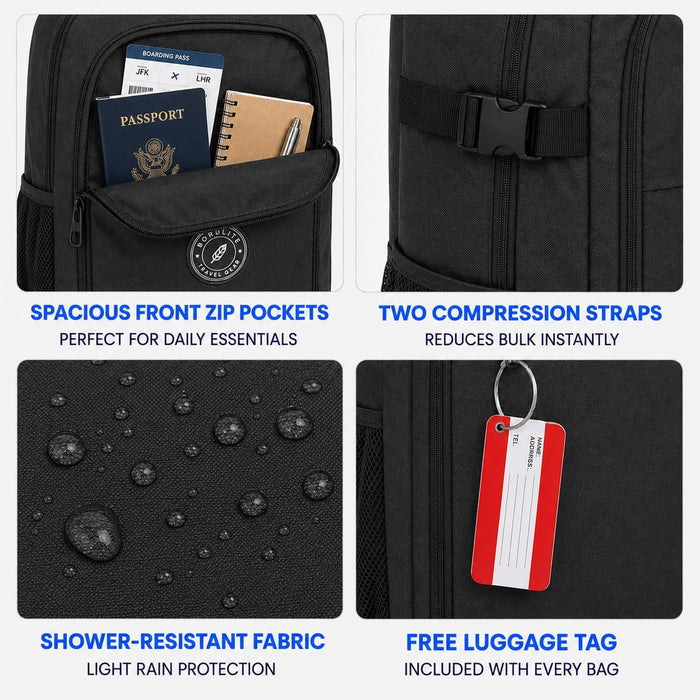 Bordlite Ryanair Cabin Bag 40x30x20cm Under Seat Travel Backpack + Free Luggage Tag