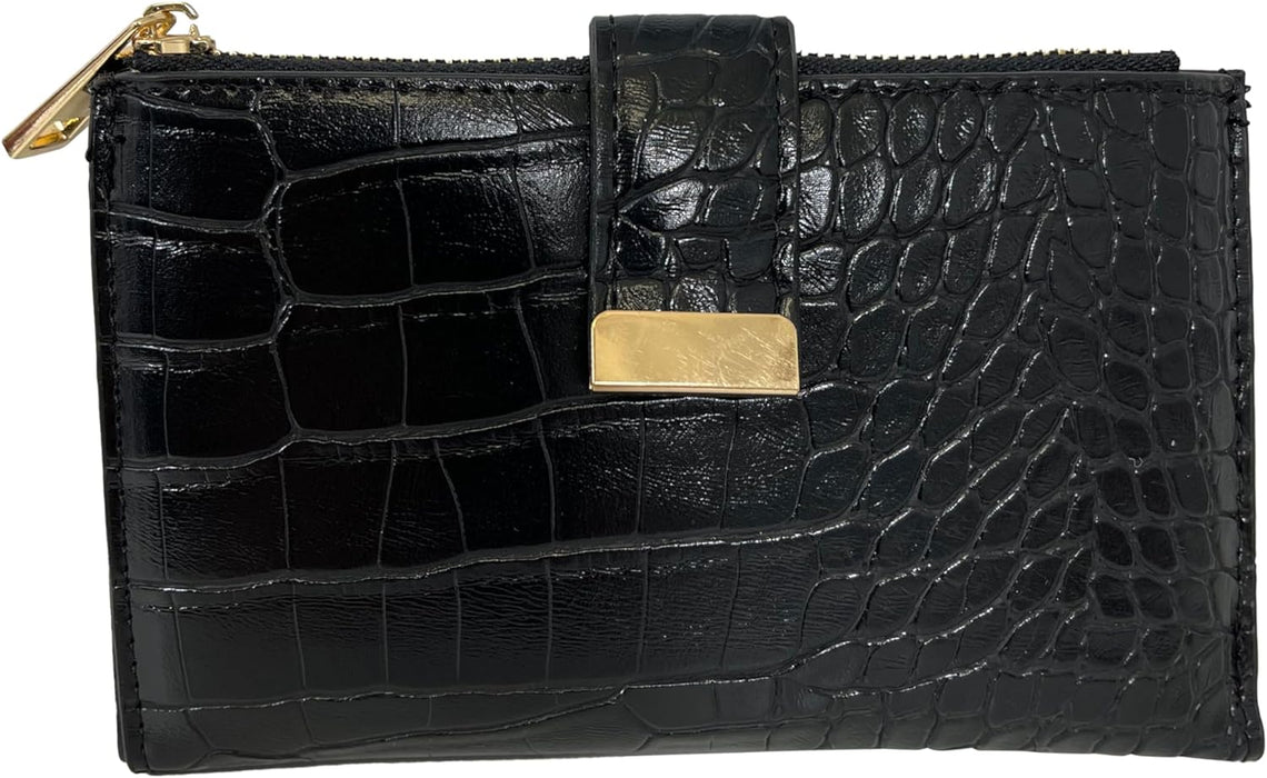 Ridgeback - Women’s Crocodile Print Effect Skin Purse - Button Clip Coin Purse ID Wallet Photo Holder 10 Credit Card Holder