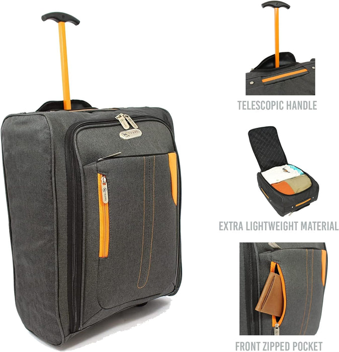 IN Travel - Soft Sided Cabin Approved Hand Luggage Suitcase - Extendable Handle Dual Wheel Multi Pocket Travel Bag 50 x 20 x 35-44L