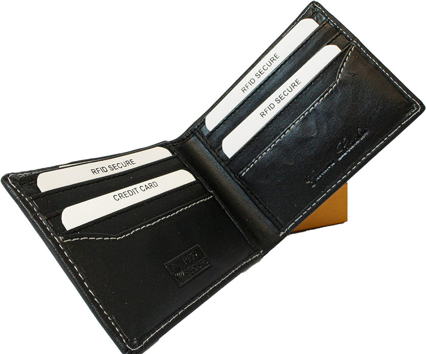 Ridgeback - Mens Black Real Leather Bi-Fold Wallet | RFID Protection 8 Card Money Wallet