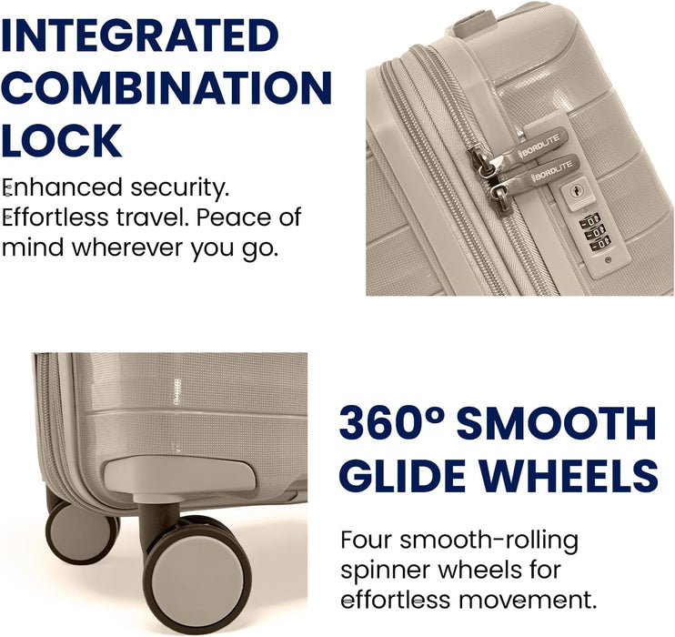 Bordlite Expandable Polypropylene Hard Shell Luggage, Lightweight Suitcase with 4 Spinner Wheels, Combination Lock and Telescopic Handle