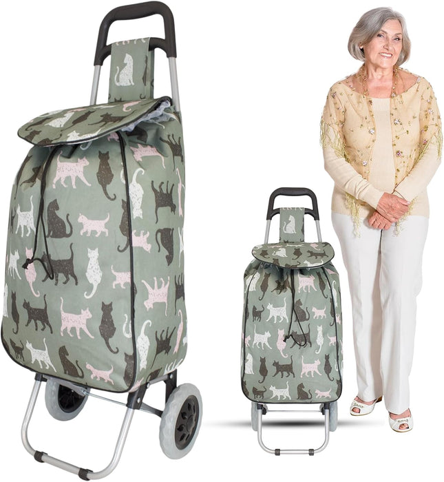 Lightweight 2 Wheel Shopping Trolley Cart 35L - Water-Resistant Bag & Smooth Rolling Wheels - 94cm
