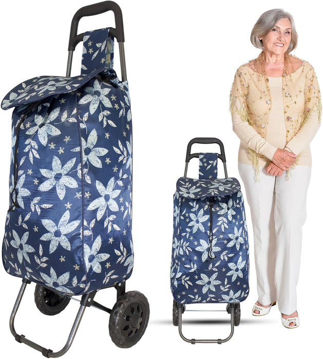 Lightweight 2 Wheel Shopping Trolley Cart 35L - Water-Resistant Bag & Smooth Rolling Wheels - 94cm