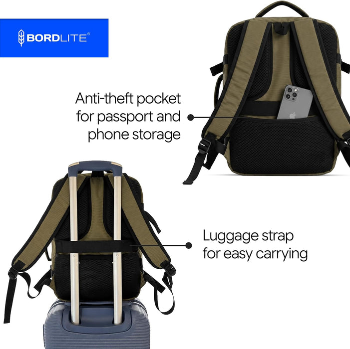 Bordlite Ryanair Cabin Backpack 40x30x20cm – Underseat Travel Backpack for Wizz Air & EasyJet, Water-Resistant Polyester Carry On Bag with Laptop Sleeve, Compression Straps & Security Pocket