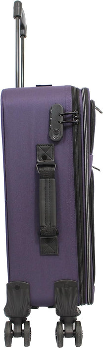 Bordlite Lightweight 4 Wheel Purple Suitcase Soft Luggage Travel Cabin Bag, Easy Roll Suitcase - Purple