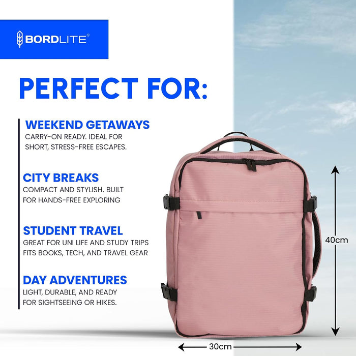 Bordlite Ryanair Cabin Backpack 40x30x20cm – Underseat Travel Backpack for Wizz Air & EasyJet, Water-Resistant Polyester Carry On Bag with Laptop Sleeve, Compression Straps & Security Pocket
