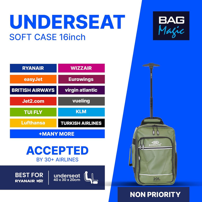 Bordlite® 3-Piece Wheeled Holdall Luggage Set – Underseat 16”, Cabin 20” & Check-in 24”