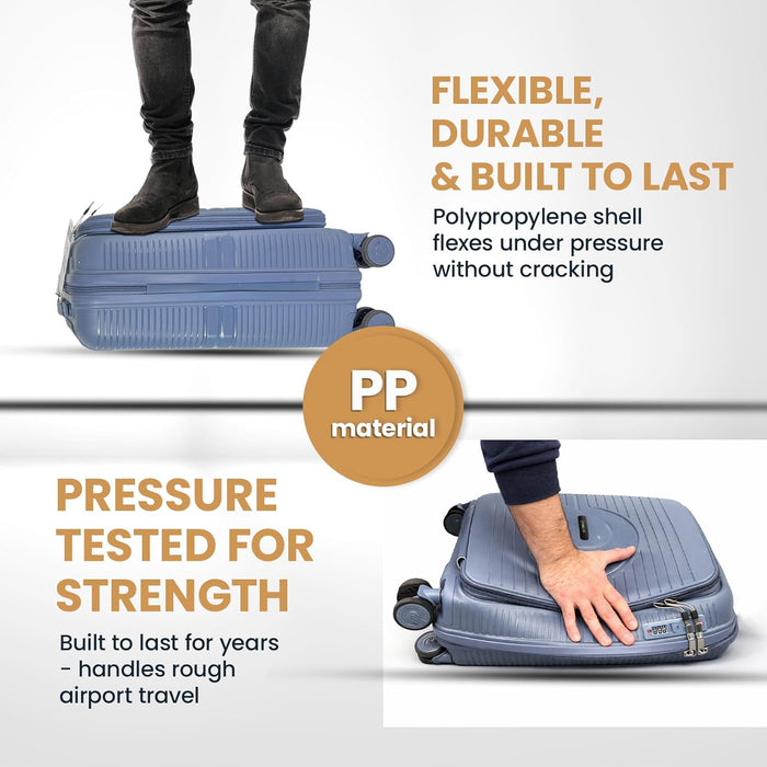 Bordlite® PP Cabin Suitcase - Lightweight Case with Lockable Front Laptop Compartment