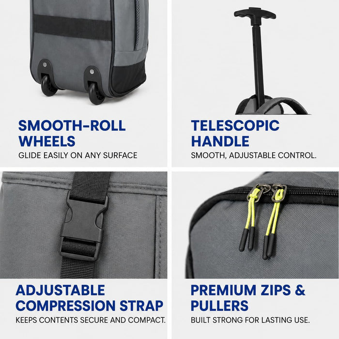 Bordlite Ryanair Cabin Bag 40x25x20cm Underseat Wheeled Travel Bag, Lightweight 20L Hand Luggage with Telescopic Handle, Smooth Wheels, Compression Straps, Side Pocket & Luggage Strap