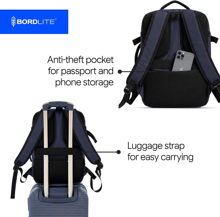 Bordlite Ryanair Cabin Backpack 40x30x20cm – Underseat Travel Backpack for Wizz Air & EasyJet, Water-Resistant Polyester Carry On Bag with Laptop Sleeve, Compression Straps & Security Pocket