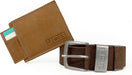 JCB Boxed Adjustable Leather Brown Mens Belt & Genuine Leather Tan Wallet Bundle Pack